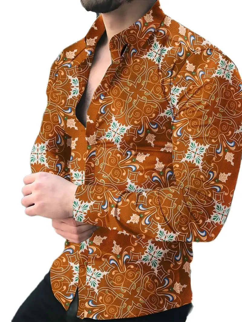 

Men's Shirt Long Sleeve Hawaiian Social Luxury Button Up Cardigan Blouses Wholesale 2021Single Breasted Turn-down Collar Broad