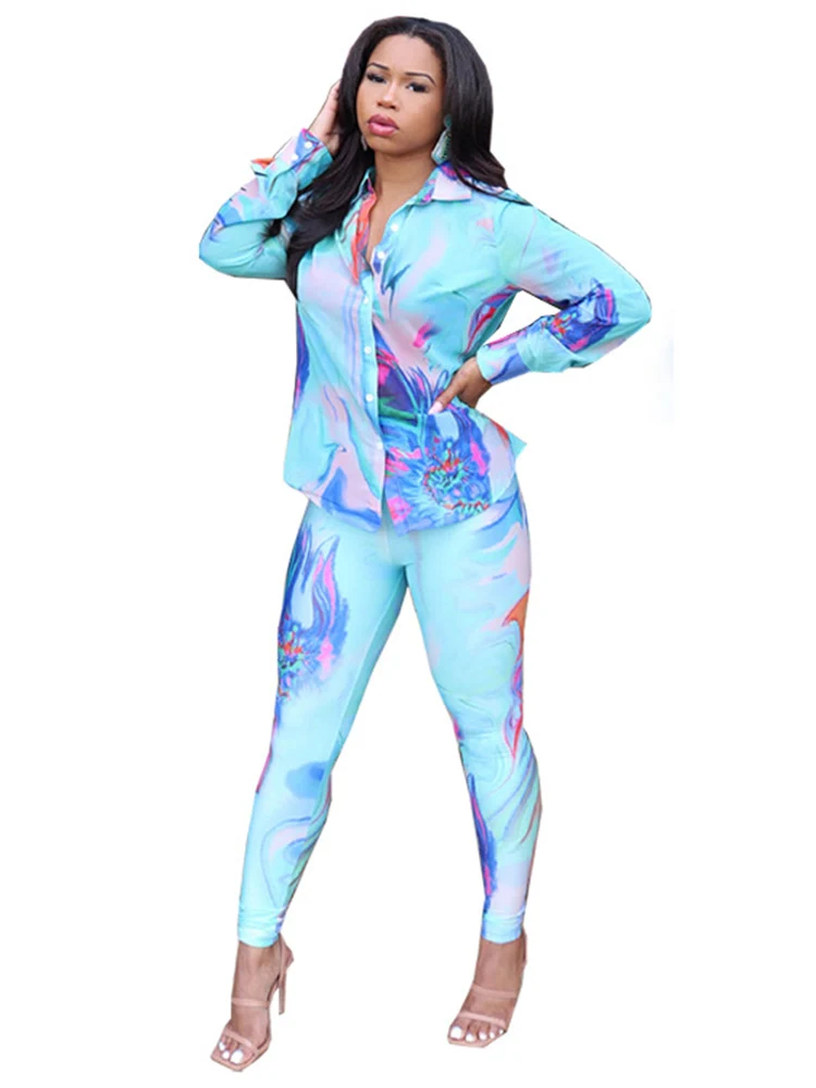 

2 Piece Set African Clothes Women Shirt Tops And Pencil Pant Suits Autumn Print Streetwear Bazin Riche African Clothing Outfits