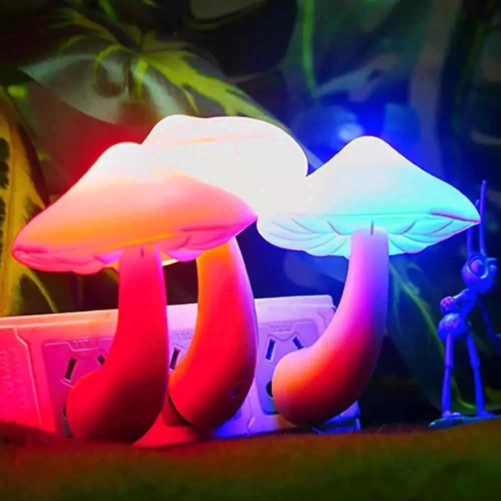 

Led Night Light Mushroom Wall Lamp Eu Plug Light Control Energy Deco Environmental Bedroom Lamp Induction Home S S4t8