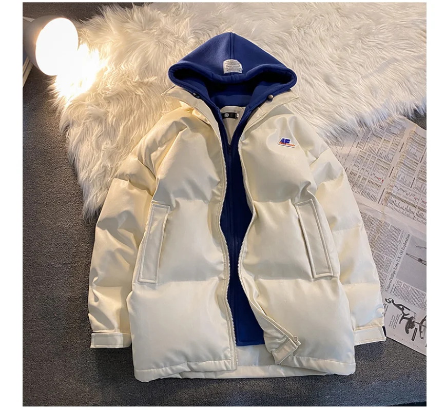Pu lint coat men's winter thickened hooded cotton coat loose couple jacket