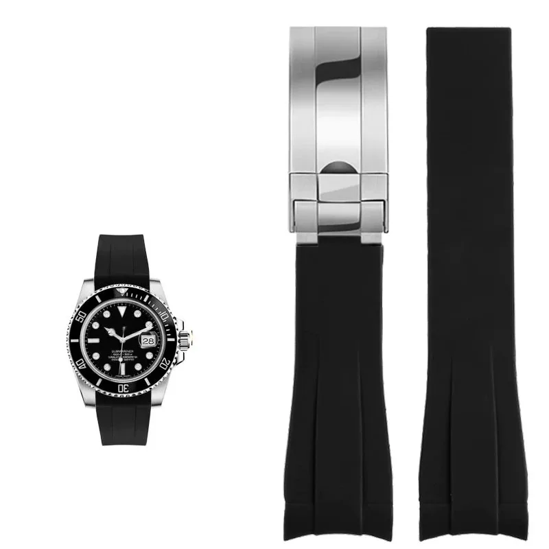 Фото Ремешок для часов Rolex 20 мм, силиконовый, оригинальный, для GMT, Black Submariner, Green Submariner, с изогнутым креплением №1