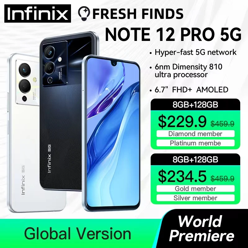 *World Premiere* infinix NOTE 12 PRO 5G Smartphone 6nm Dimensity 810 Ultra Processor 6.7 FHD+ AMOLED 108MP Camera Mobile Phone