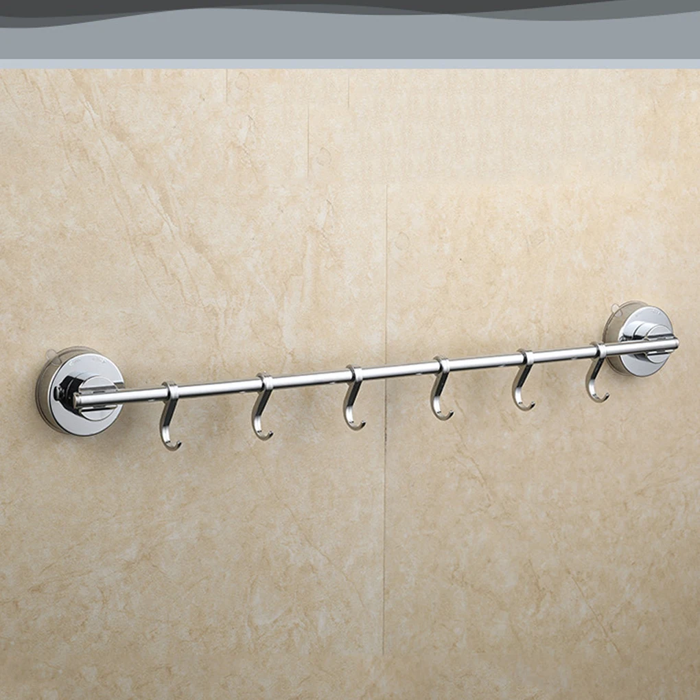 

Towel Rack Bathroom 6 Hooks Suction Cup Shelf Hanger Seamless Holder