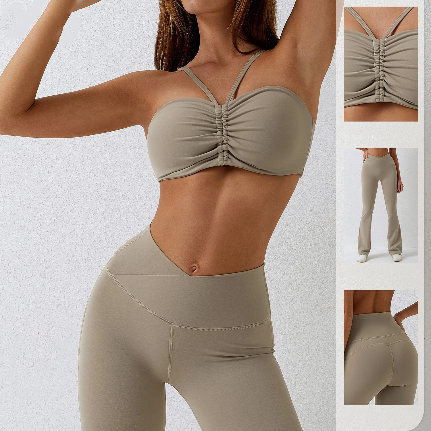 Gym Running Push-up Yoga Set Women's Wide-legged Leggings Quick-drying Breathable Sports Bra Backless Crop Top Sports Suit