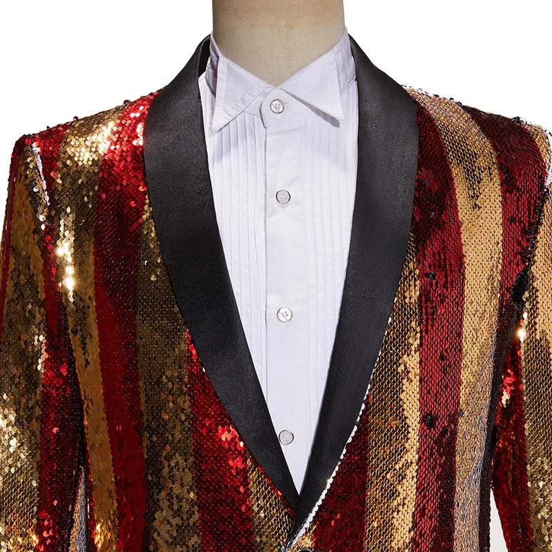 Высокое качество мужские полосатые блейзеры с блестками пальто бар певец