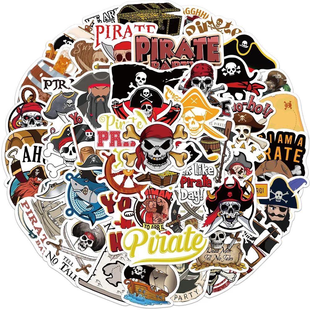 

50 PCS Funny Phone Sketchbook Pirate skeleton Thrilling Stickers for kids aesthetic Toy DIY Bicycle Waterproof stickers