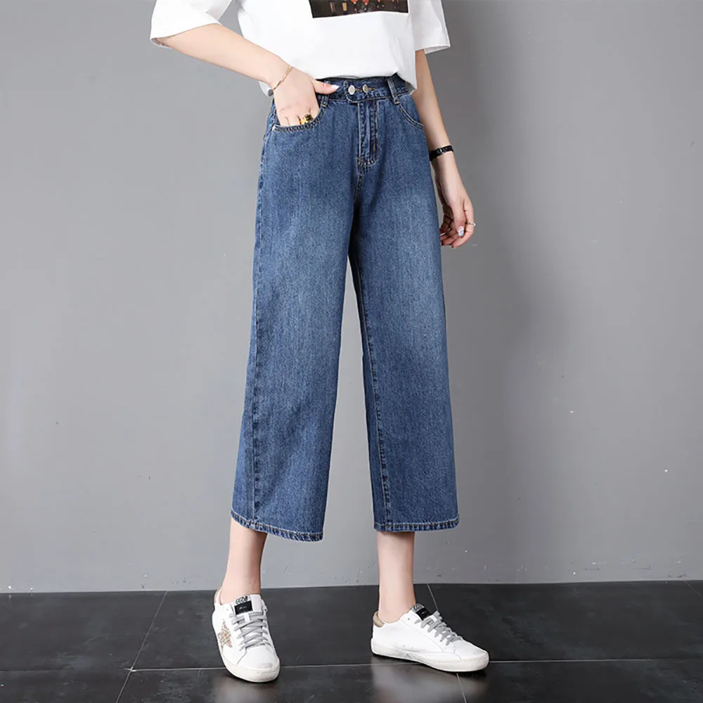 

Calf Length Summer Denim Trousers For Women High Waist Loose Baggy Women Summer Jeans Pants Casual Female Cotton Denim Pants