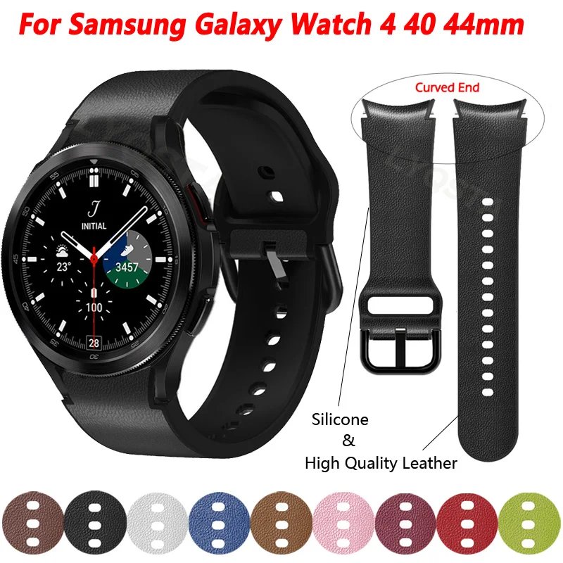 

Сменный ремешок для часов Samsung Watch 4 40 44 мм, силиконовый и кожаный ремешок, Классический изогнутый браслет для наручных часов 4 46 мм, 20 мм