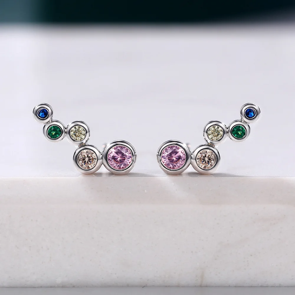 

UILZ Silver Plated Colorful CZ Round Studs Ear Tragus Minimalist Fashion Piercing Earring for Women Daily Wear Jewellery