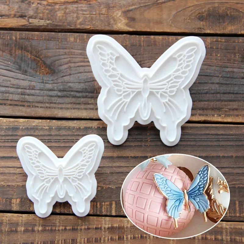 

Top Quality 2pcs/Set Butterfly Cookie Plunger Cutters Mould Baking Tools Cake Fondant Decorating mould Dough Ice Pastry Slicer