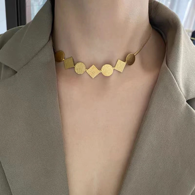 

Fashion Brushed Geometric Stainless Steel Chokers European and American Necklace Gothic Girls' Sexy Neck chain Fashion Jewelry