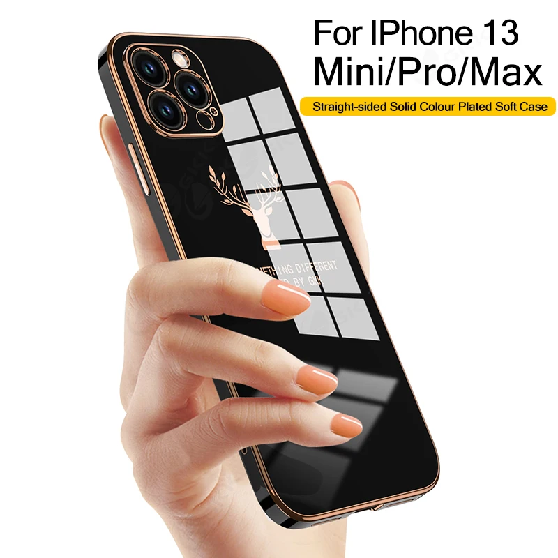 

GKK Luxury Plating Case For APPLE IPhone 13 12 Pro Max Mini Straight Edge Soft Cover For IPhone 13 Pro Max Mini Case With Glass