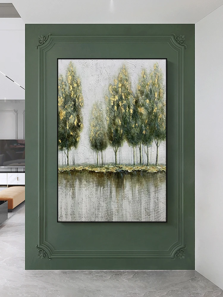 

Ручная роспись маслом популярный молокский лес пейзаж крыльцо коридор декоративная живопись абстрактная Золотая фольга роспись