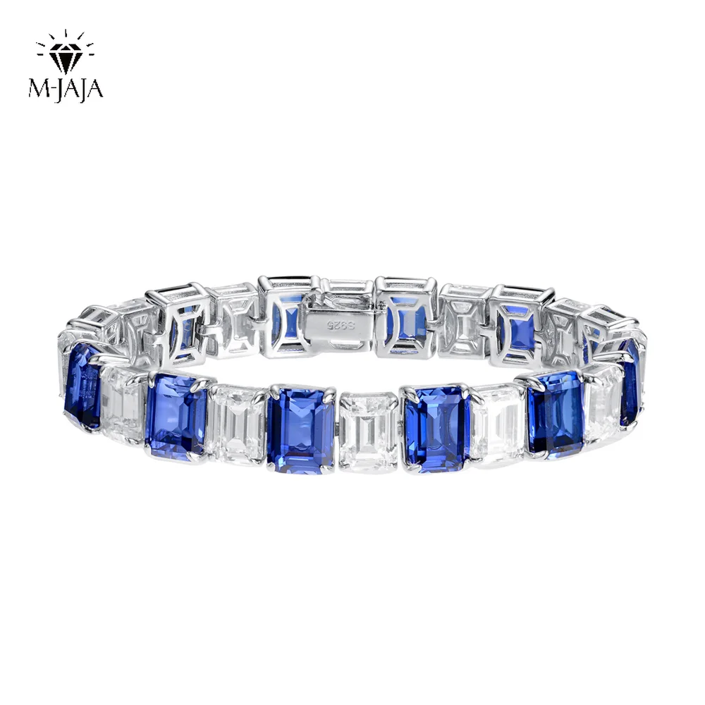 

Women's Moissanite Bracelet Emerald Cut Sapphire 925 Sterling Silver Tennis Bracelet D Color Gemstone Diamond Party Fine Jewelry