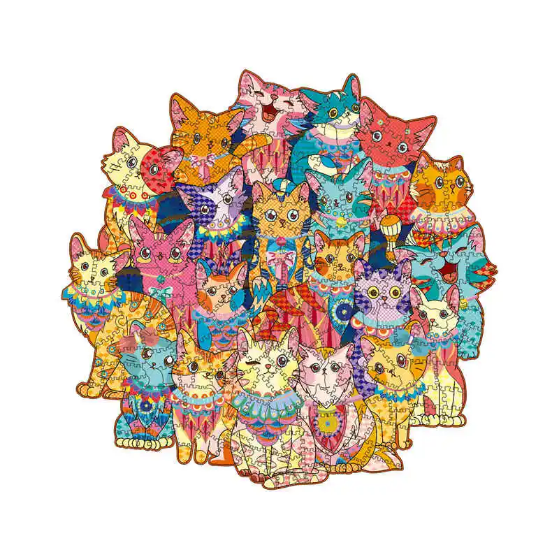 

A Bunch of Cats Pet Board Game 3D Wooden Puzzle Adult Wood DIY Animal Christmas Gift Jigsaw Puzzle Educational Toys for Children