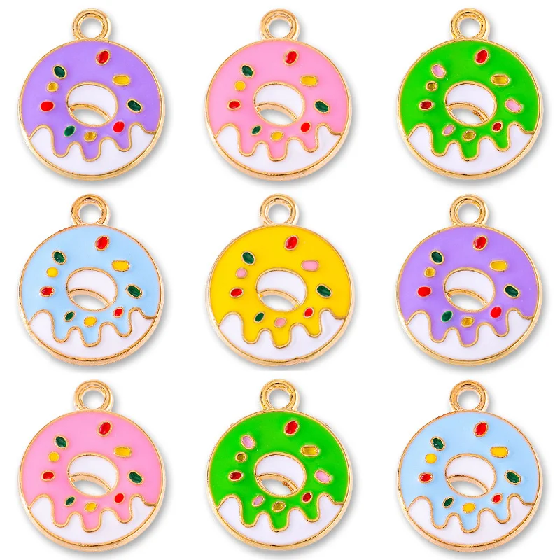 20Pcs Cute Colorful Pink Drip Oil Donut Funny Food Charm for Jewelry Making Girl Bracelet Keychain DIY Earrings Ornaments Gifts