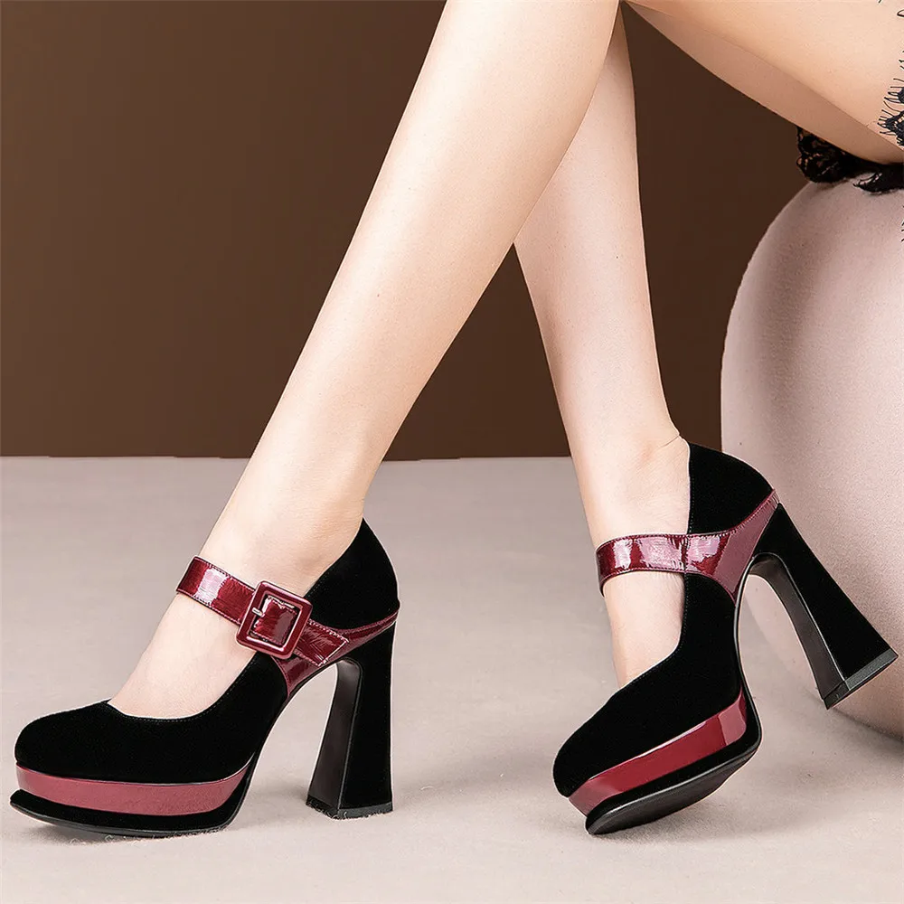 Туфли-лодочки женские замшевые на платформе с круглым носком