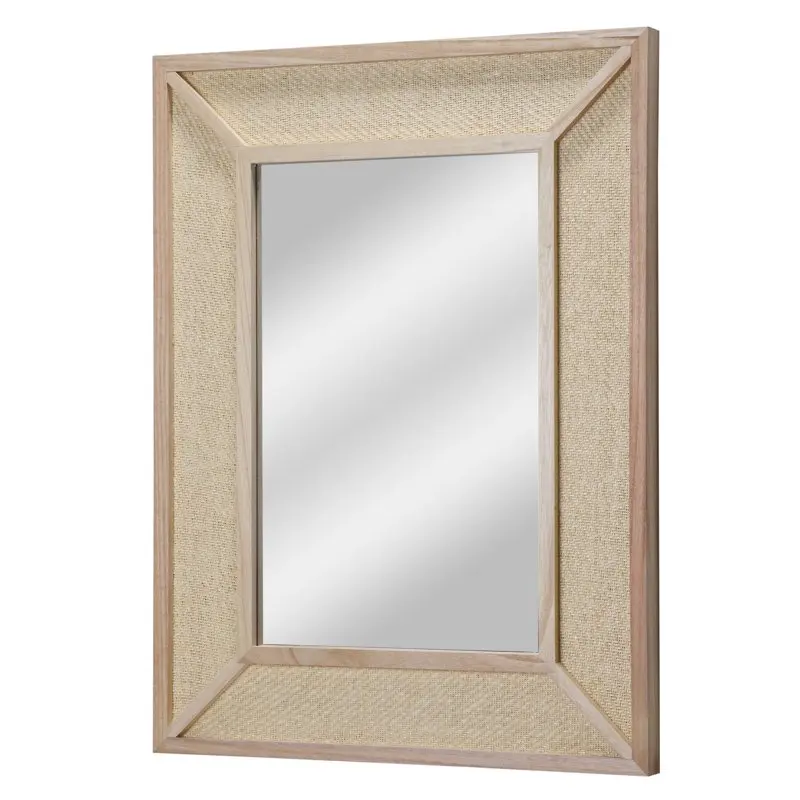 

18" x 24" Rectangle Woven Rattan Frame Wall Mirror in Natural Color Set of 1
