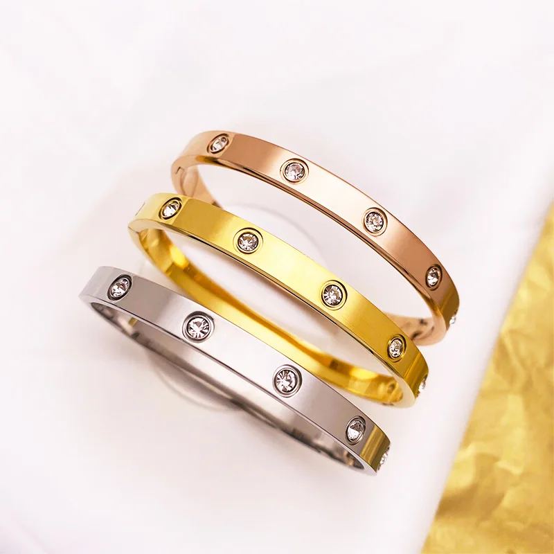

Beautiful Stainless Steel Bracelets Woman Lover Bangles&Bangles for Woman Golden Love Pulseiras Crystal Wedding Feminina Jewelry