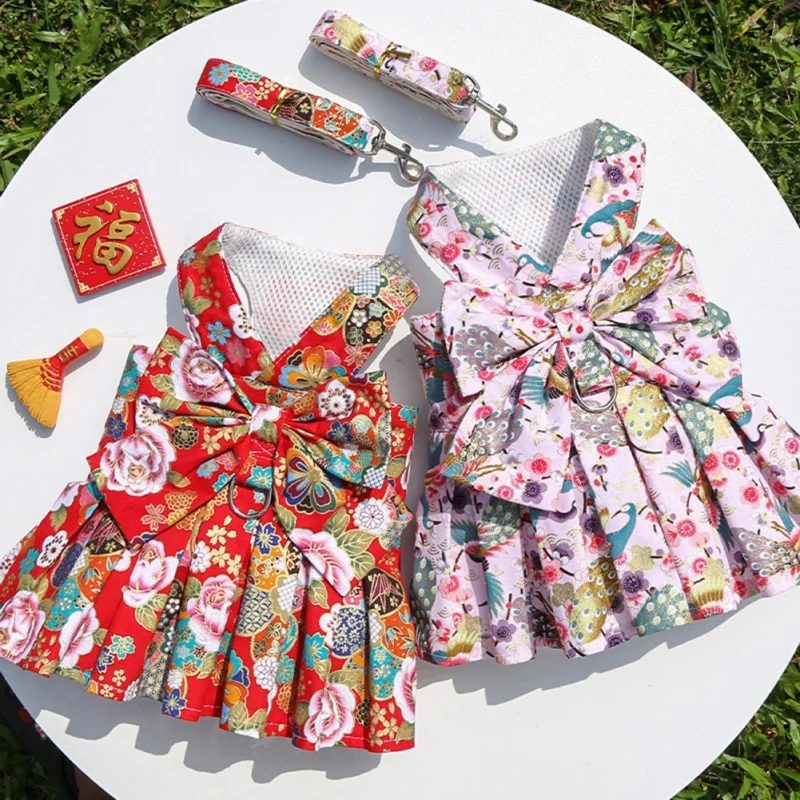 

Summer Dog Clothes Cute Dress Thin Skirt Puppy Pet Harness with Leads S-2XL 5 Size for Small Dog Chihuahua Bichon Poodle Cats