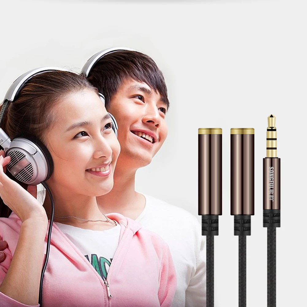 

Earphones 1:2 Couple Sharing Device 4-cell Phone Notebook Braided Rope Audio Conversion Cable For Lovers, For Two