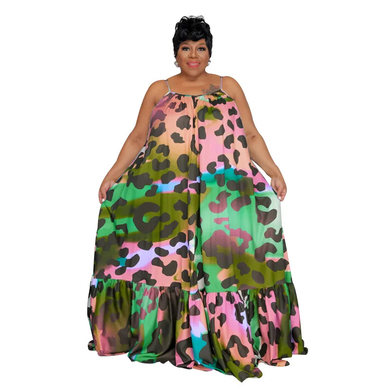 Plus Size 2023 Summer Clothes Women Fashion Printed Dresses Casual Halter Maxi Long Dress Beachwear Whol 3xl 4xl 5xl 6xl