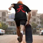 Мужская футболка Akuma с принтом на спине Kanji, повседневная одежда, классный топ для мужчин, футболка для скейтборда, уличная одежда большого размера