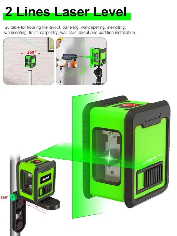 

Tools Laser Level Meter 2-Lines Cross Green Level Laser Horizontal & Vertical Nivel Laser Self-Leveling лазерный уровень