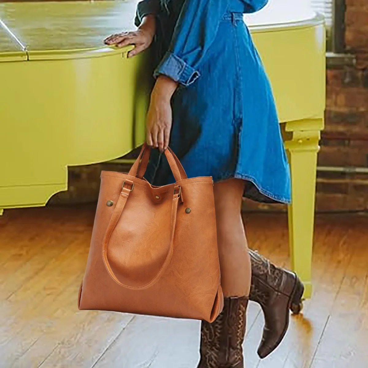 Сумка-тоут женская из мягкой кожи на одно плечо в стиле ретро