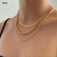 ycd punk cuban gold color multilayer snake chain choker necklaces for women chunky thick pendant chain necklaces fashion jewelry
