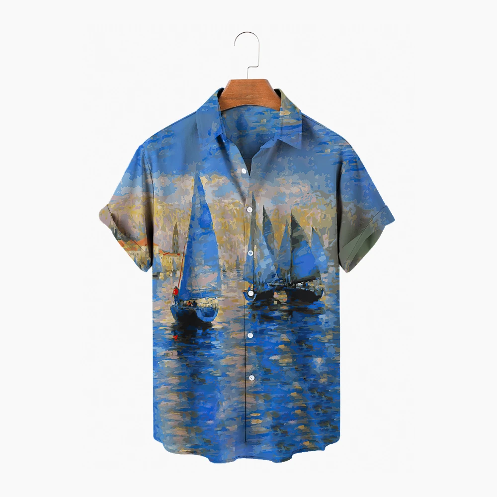

2022 Summer Men's Short Sleeve Hawaiian Shirt Animal 3D Print Casual Beachwear