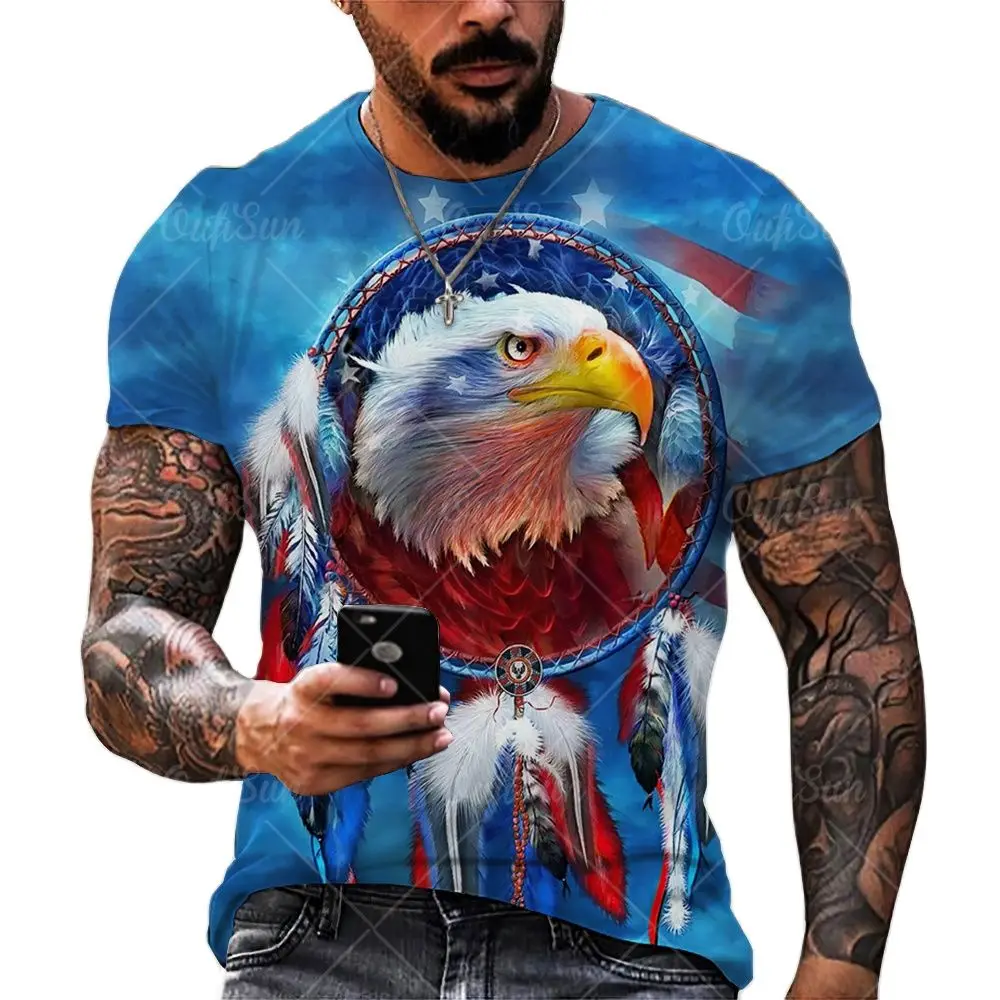 

Fashion Setro Eagle Pattern Men's Clothing T-shirt, Summer Boy Breathable Personality Casual Large Size Top With Short Sleeves.