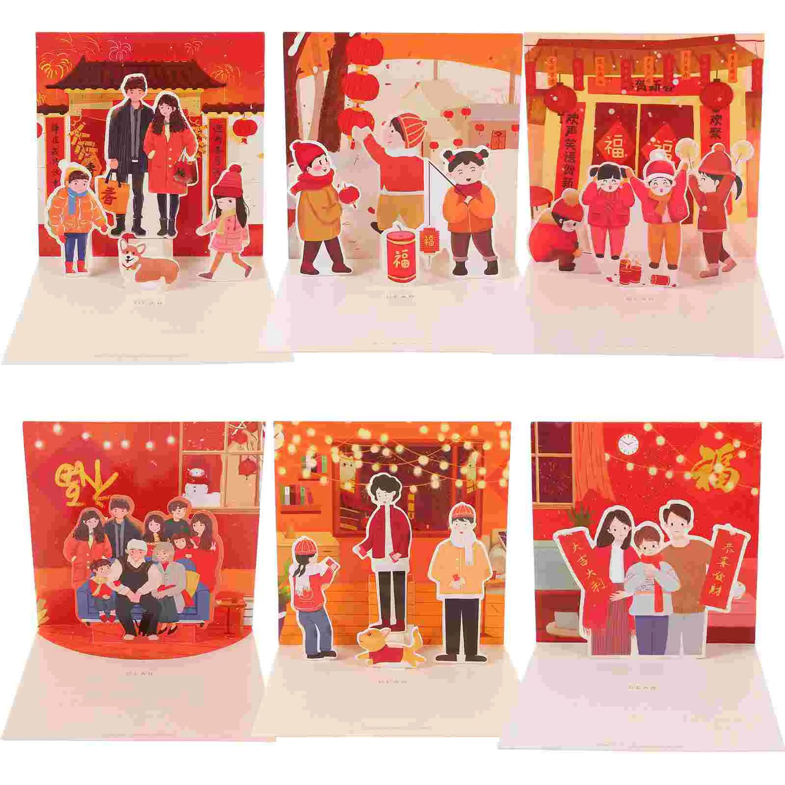 

6 Pcs Greeting Card Decorative Festive Three-dimensional New Year Cards Paper Themed