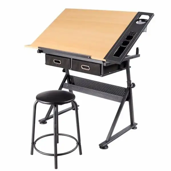 

Drafting Table with Stool, Wood