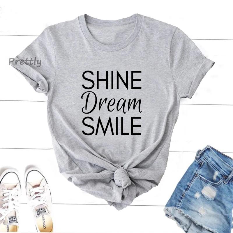 

Positive Shine Dream Smile T Shirts for Women Korean Style K-Pop Fan and Army Bangtan Boys Tee Shirt Streetwear Summer Clothes