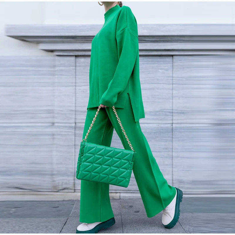 Женский трикотажный комплект из двух предметов Повседневная однотонная теплая