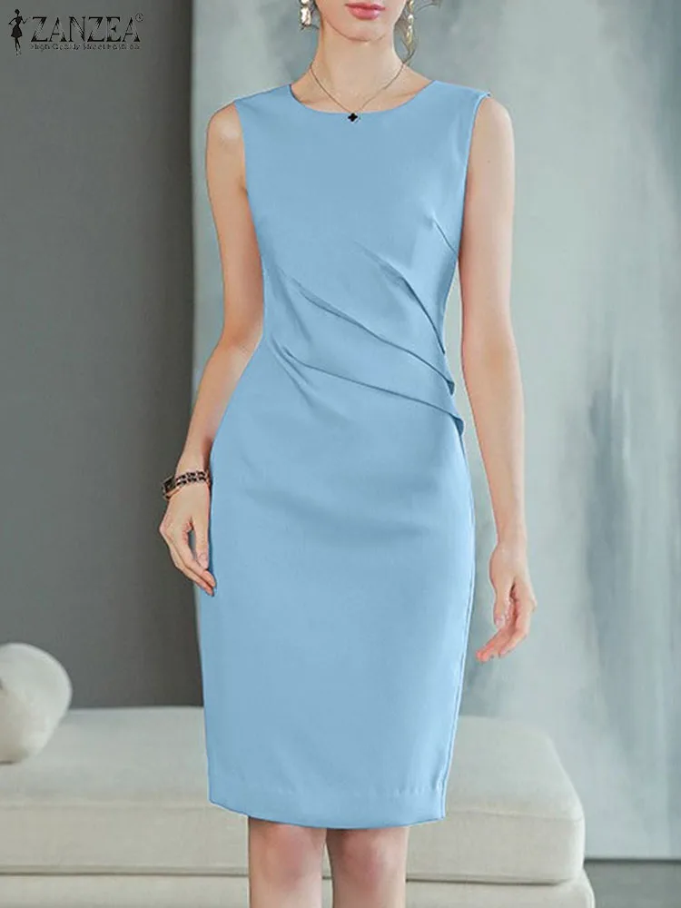 Летнее элегантное однотонное платье без рукавов ZANZEA женский сарафан модное