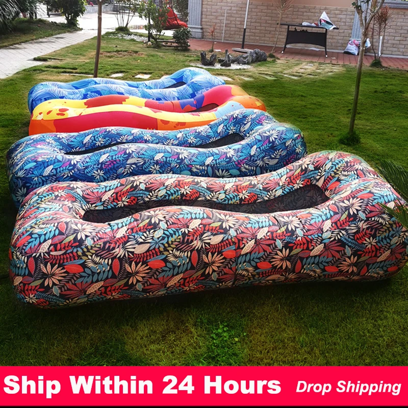 Portable Inflatable Lazy Sofa Bed Camping Picnic Break Air Mattress Cushion Beach Chair Folding Outdoor Furniture Garden Lounger
