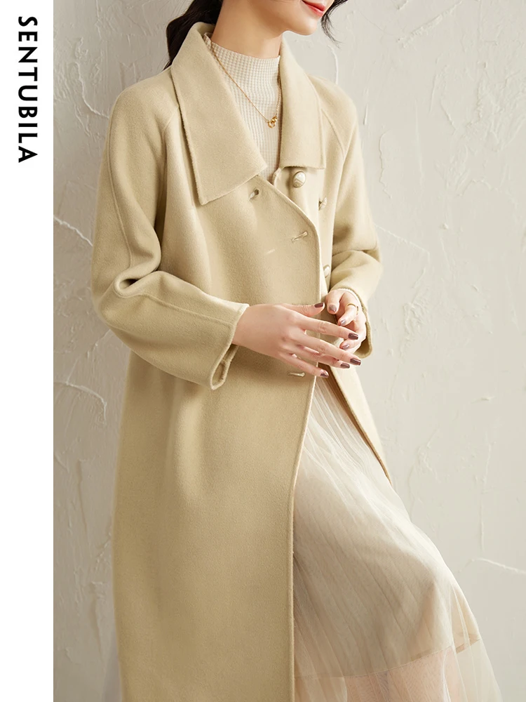 Женское шерстяное пальто SENTUBILA 100% элегантное удобное толстое теплое