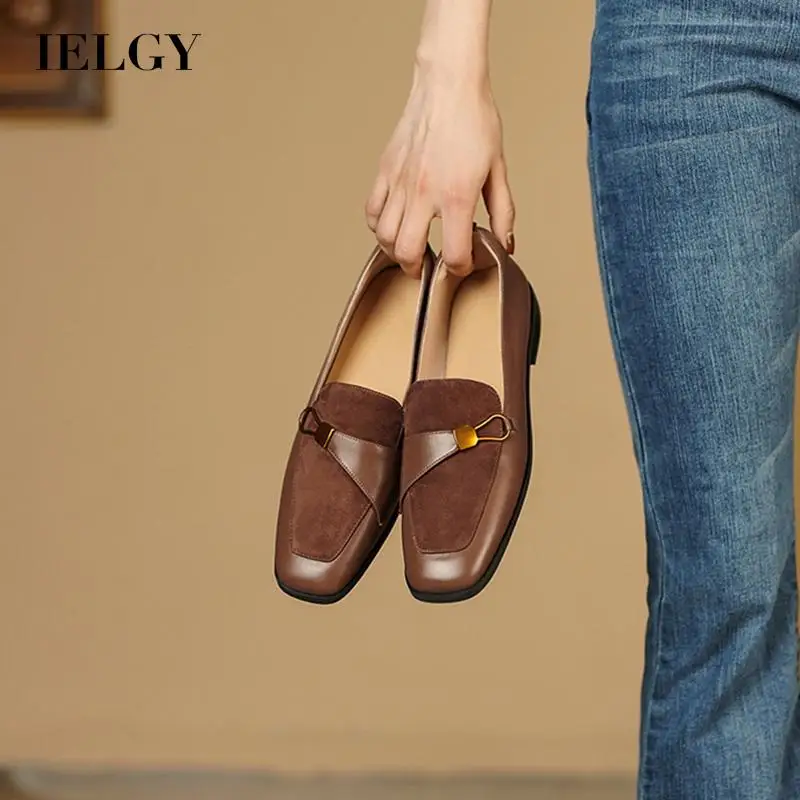 

IELGY women's all match work retro square toe colorblock loafers