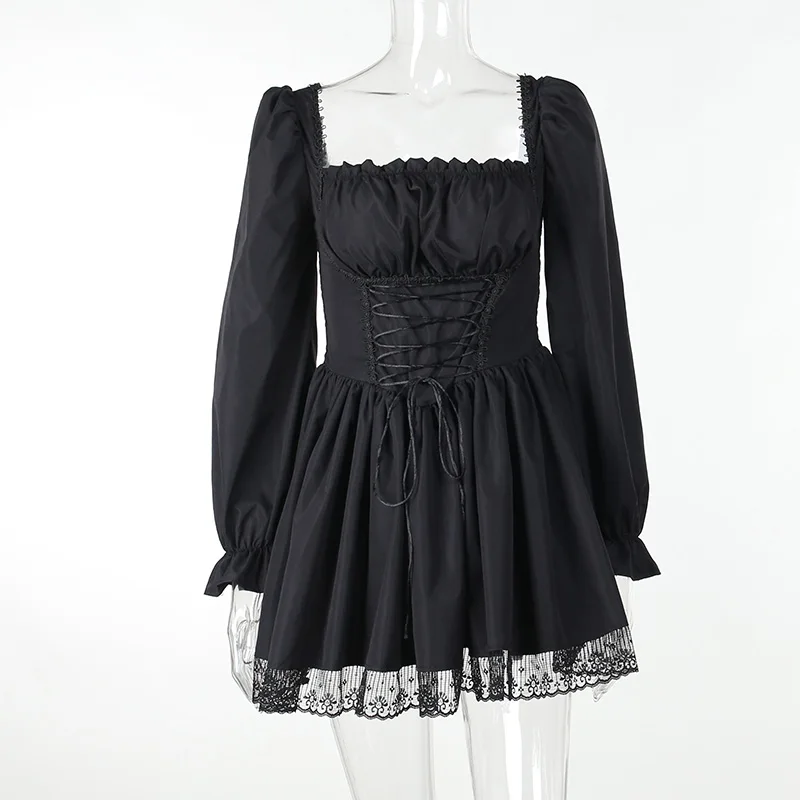 Сексуальное готическое женское платье с длинным рукавом и высокой талией