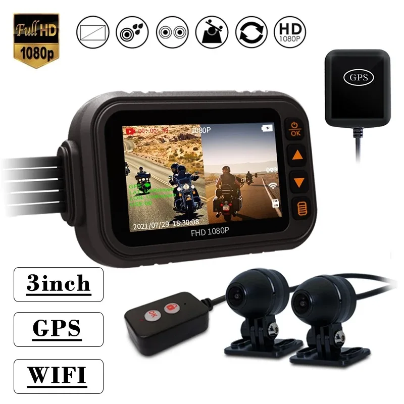 

3Inch Motorcycle GPS Dual Lens 1080P Vehicle Recorder with WIFI Waterproof Ip67 Dual Lens Motorcycle Black Box Video Recorder