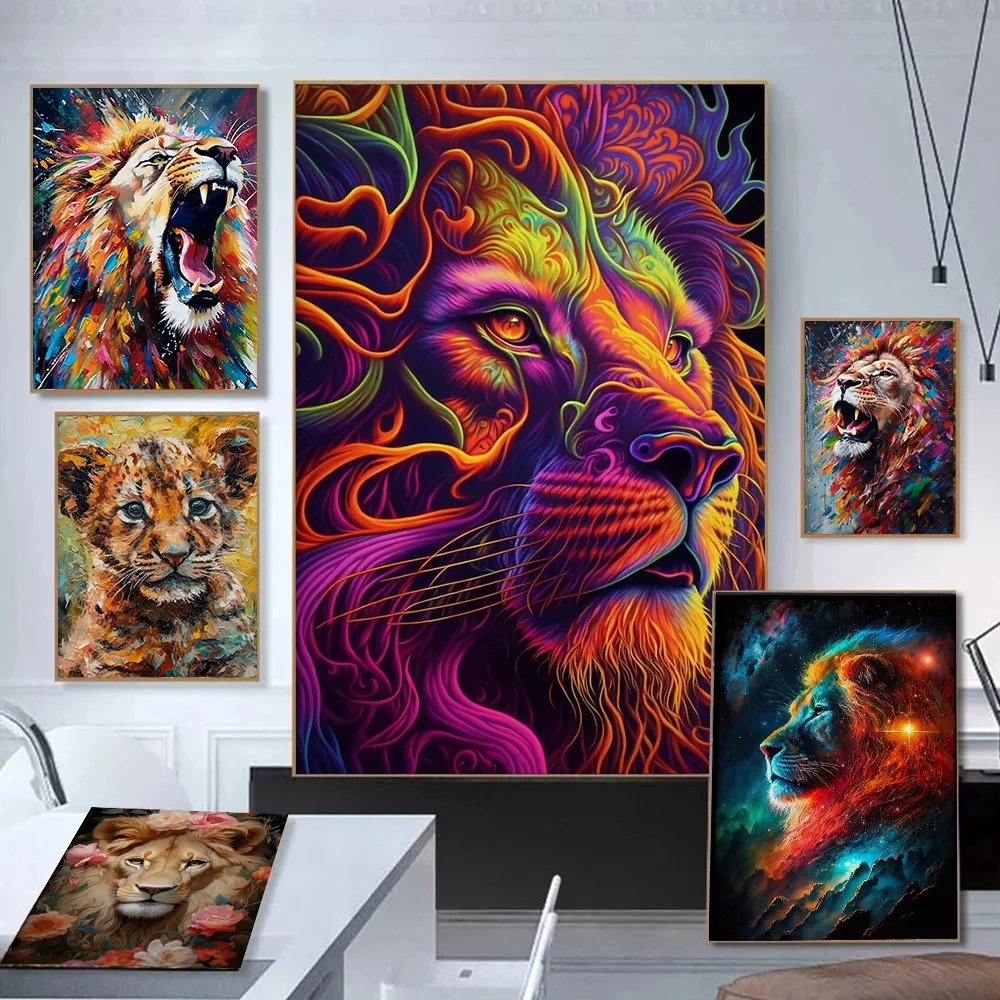

Abstract Roaring Tiger Lion King Poster Prints For Living Room Home Decor Modern African Wild Animal Canvas Painting Wall Art