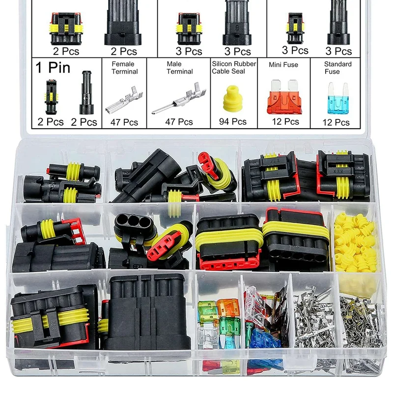 

240PCS 1-6 Pin Car Electrical Terminal Cable HID Wire Connector Terminal for Motorcycle Scooter Car Truck Marine