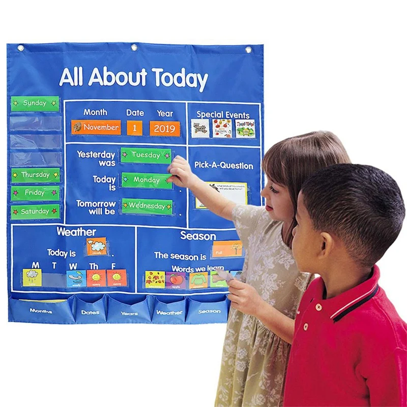 

Kids All About Today Pocket Chart Daily Classroom Calendar Board Hanging Bag Child Educational Learning Pocket Chart