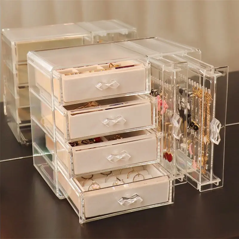 

Jewelry Storage Box Desktop Earrings Earrings Necklace Finishing Rack Dressing Table Transparent Dustproof Flannel Jewelry Box