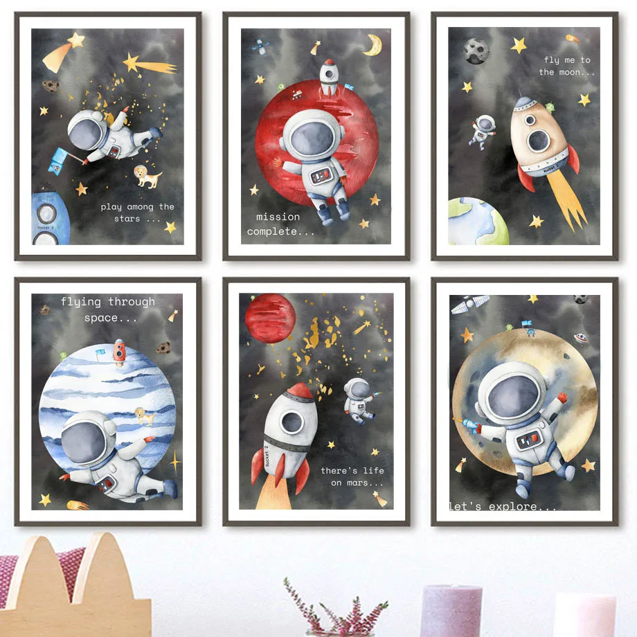 Космические приключения настенная Печать Планета детская живопись на холсте