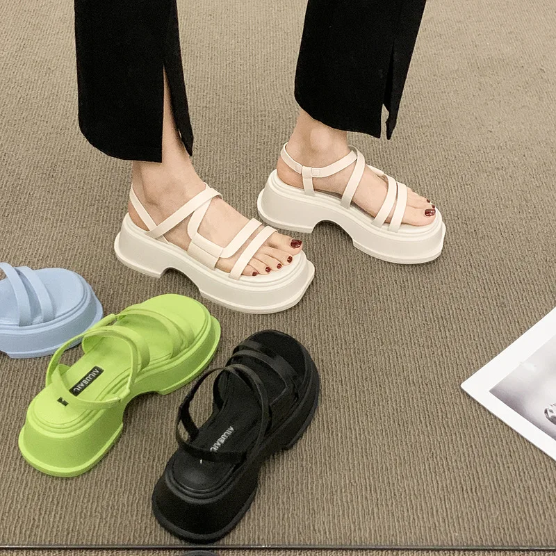 Antovo New Platform Women Sandals Fashion Summer Band Thick Sole High Heels 6Cm Sandal Ladies Elegant Outdoor Gladiator Shoes