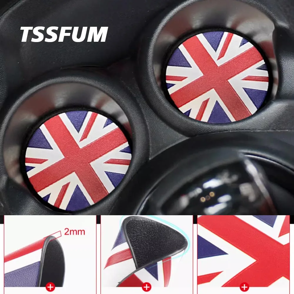 Фото Кожаная подушка для автомобильной чашки Union Jack, подставка для хранения канавки для Mini Cooper S JCW F55 F56 F57, автомобильный нескользящий коврик, аксессуары №5