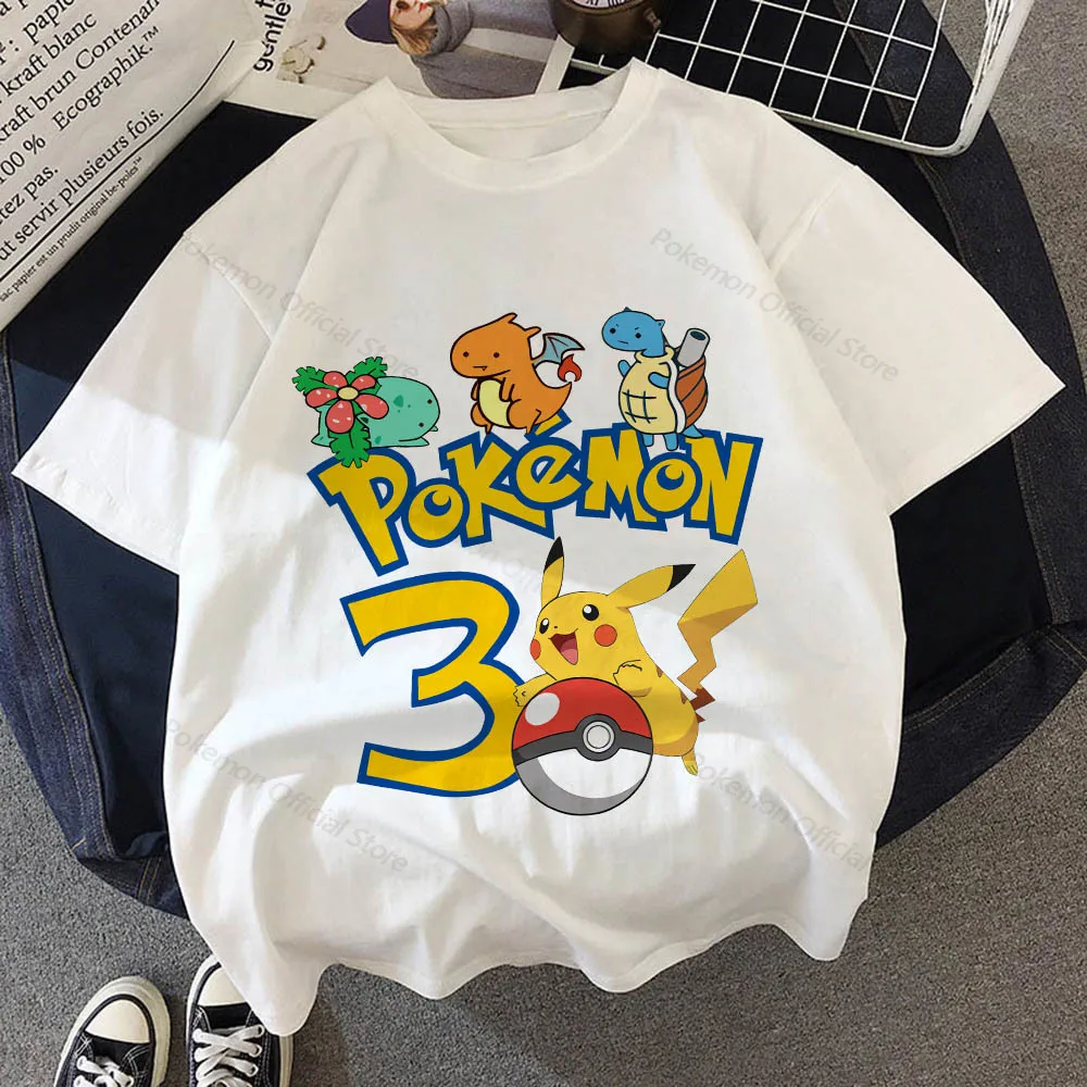 Cute Pikachu Kids T Shirt Pokemon Cartoon Birthday Number 1 2 3 4 5 6 7 8 9Years Toddler Baby T-shirts Children Short Sleeve Top